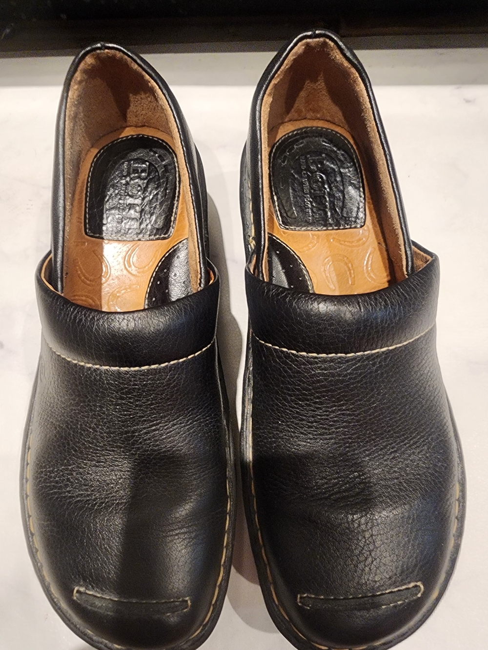 Woman's Black Leather Slip-On Comfort Shoes